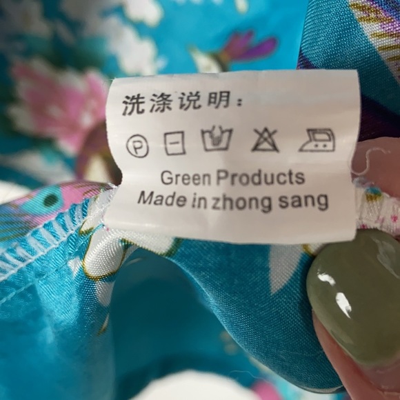 Zhong Sang 100% Satin Silky Kimono Duster Robe Open Front Floral Peacock Design - Picture 5 of 14